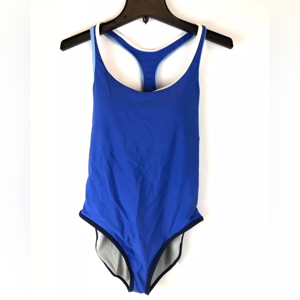 Speedo Womens Contrast Binding One-Piece Racerback Swimsuit Hyper Blue Size 10